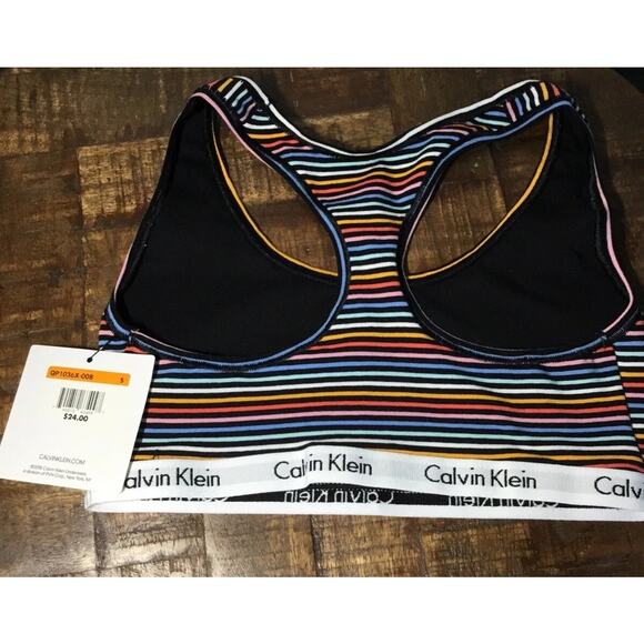 NWT Calvin Klein Rainbow Multicolor Striped Unlined Bralette, Size Small Bra - Picture 14 of 16